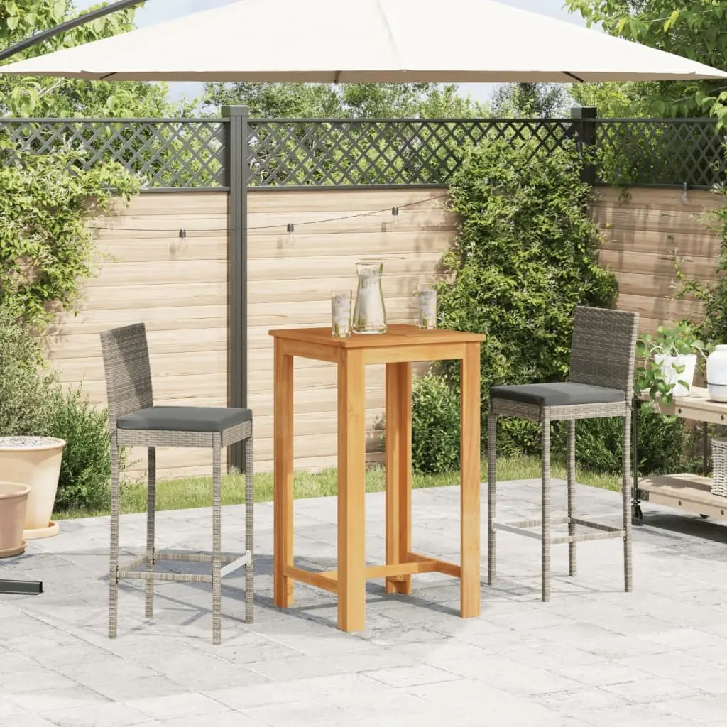 3 Piece Garden Bar Set Outdoor Use Grey Acacia Wood Poly Rattan