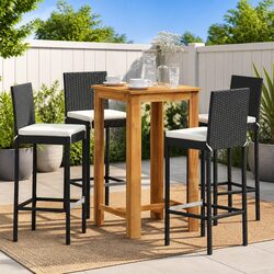 5 Piece Garden Bar Set: Black, PE Rattan, Acacia Wood