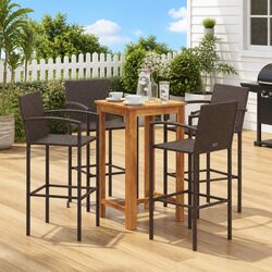Garden Bar Set: 5 Pieces with Acacia Top and Rattan Seats