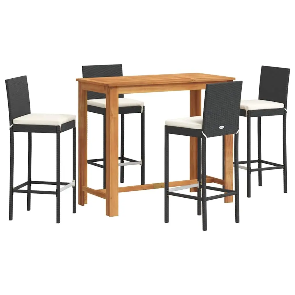 5 Piece Garden Bar Set Outdoor Use Acacia Wood Poly Rattan