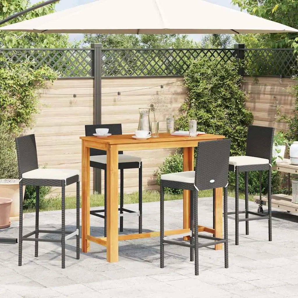 5 Piece Garden Bar Set Outdoor Use Acacia Wood Poly Rattan