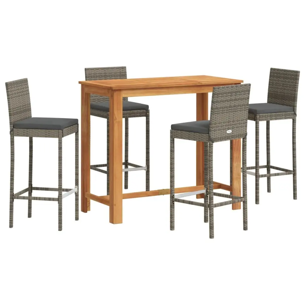 5-Piece Grey Garden Bar Set with Acacia Wood Table