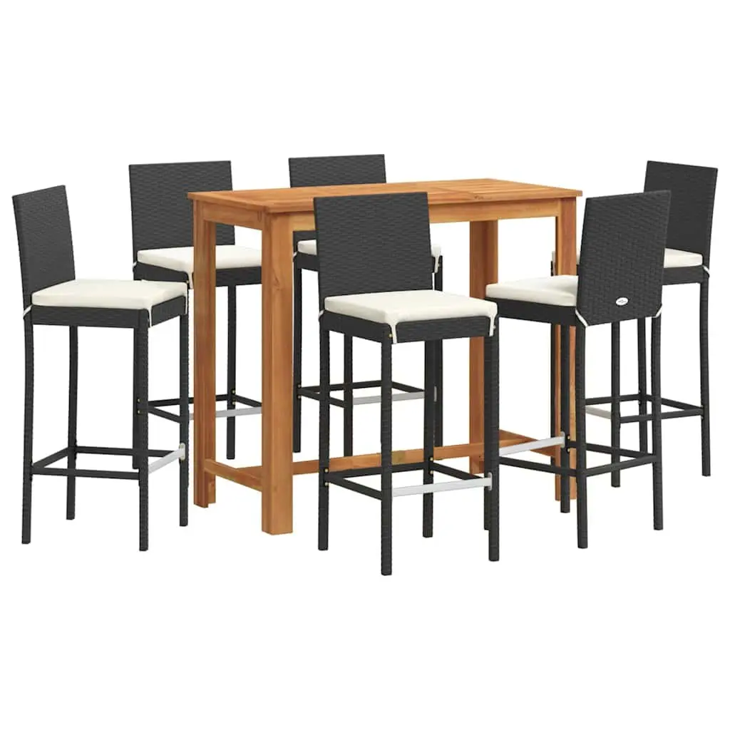 Garden Bar Set Outdoor Use 7 Piece Acacia Wood Poly Rattan Black