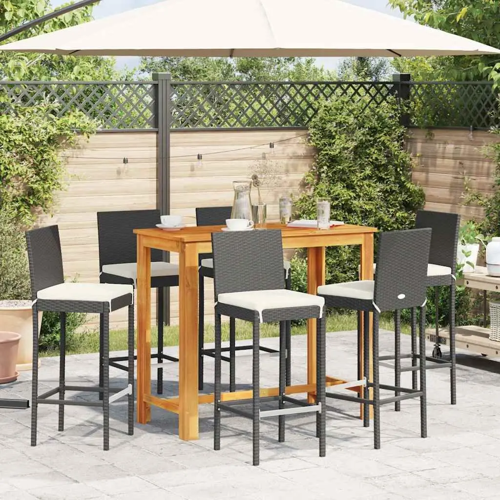 Garden Bar Set Outdoor Use 7 Piece Acacia Wood Poly Rattan Black