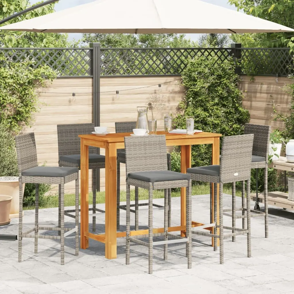 7 Piece Garden Bar Set for Outdoor Use Grey Acacia Wood and Poly Rattan Stools and Table