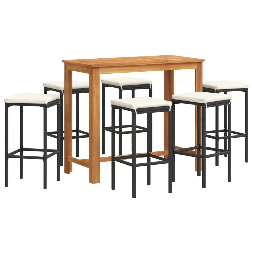 Garden Bar Set Outdoor 7 Piece Poly Rattan Bar Table Acacia Wood Top