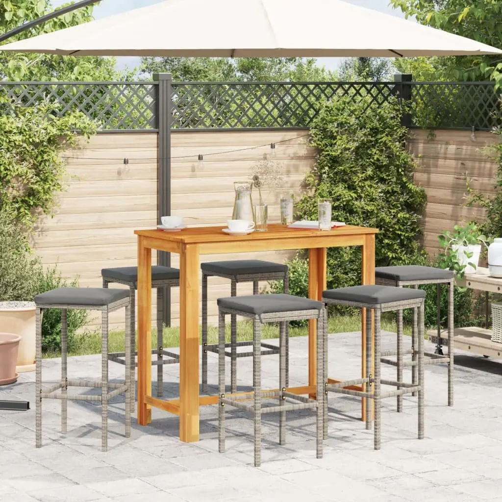 7 Piece Garden Bar Set Outdoor Use Grey Acacia Wood Poly Rattan