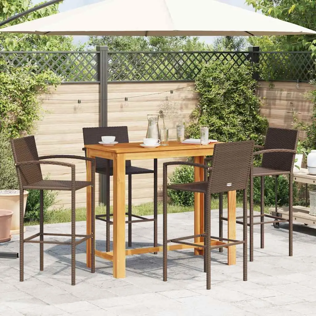 Garden Bar Set 5 Piece Outdoor Bar Table and Stools Acacia Wood Poly Rattan