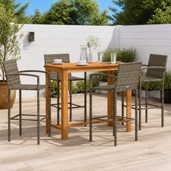 Garden Bar Set 5 Piece Grey Outdoor Furniture Poly Rattan Wood Patio Dining