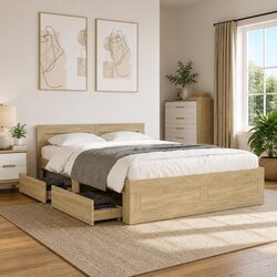 Sonoma Oak Bed Frame with Headboard 135x190 cm Specifications