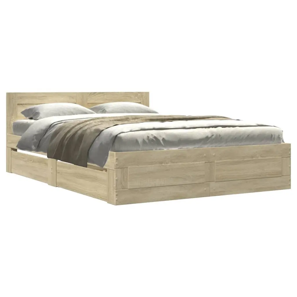 Sonoma Oak Bed Frame with Headboard 135x190 cm
