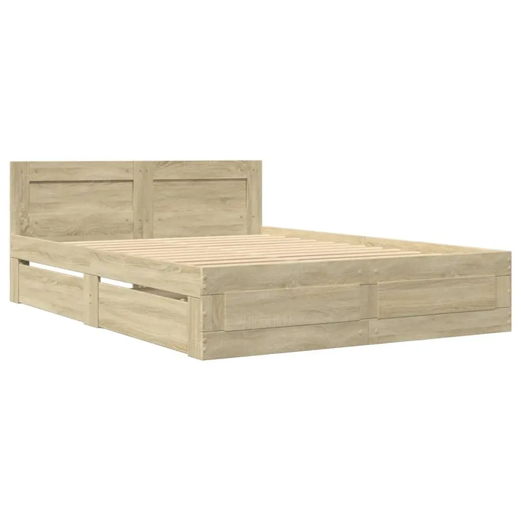 Sonoma Oak Bed Frame with Headboard 135x190 cm