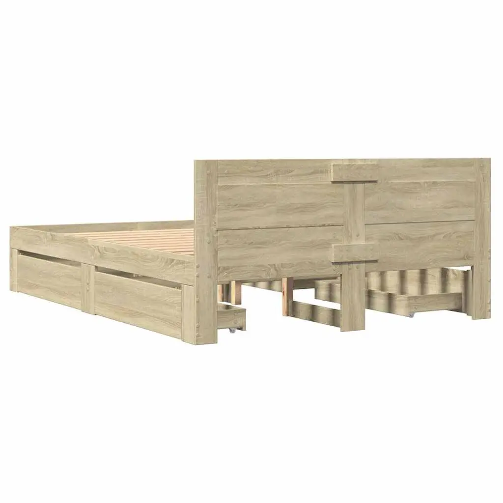Sonoma Oak Bed Frame with Headboard 135x190 cm