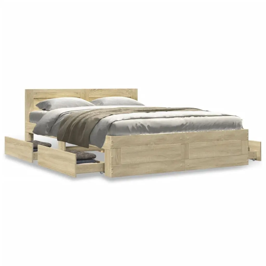 Sonoma Oak Bed Frame with Headboard 135x190 cm