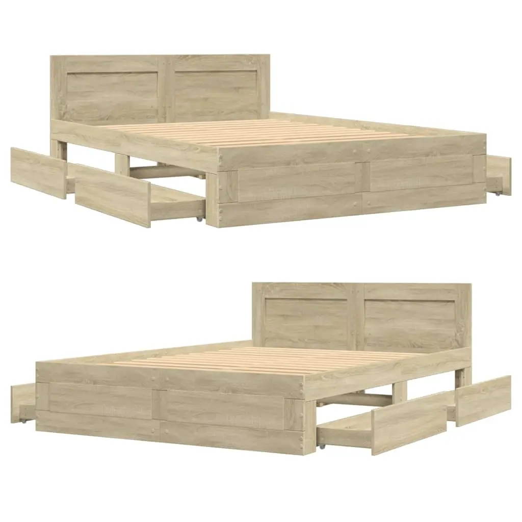 Sonoma Oak Bed Frame with Headboard 135x190 cm