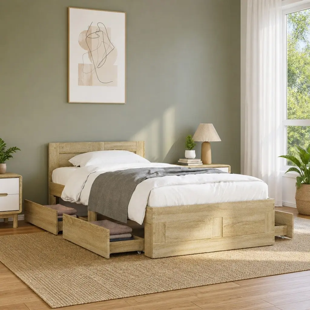 Bed Frame for Bedroom with Headboard and Storage Drawers 90 x 190 cm Brown