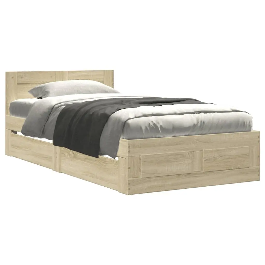 Bed Frame for Bedroom with Headboard and Storage Drawers 90 x 190 cm Brown