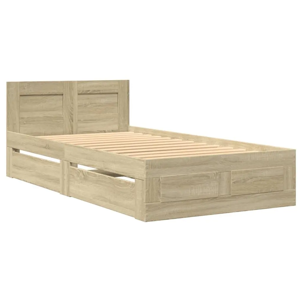 Bed Frame for Bedroom with Headboard and Storage Drawers 90 x 190 cm Brown