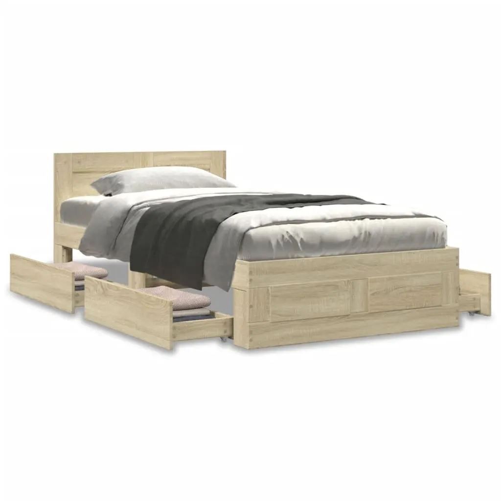 Bed Frame for Bedroom with Headboard and Storage Drawers 90 x 190 cm Brown