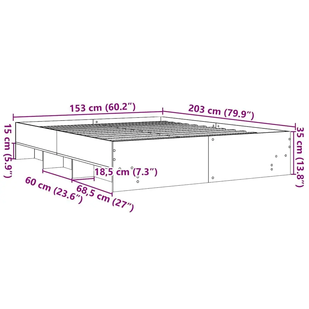 Bed Frame Bedroom 150x200 cm Engineered Wood Slatted Base Storage