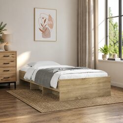 Bed Frame Sonoma Oak 90x190 cm Engineered Wood Slatted Base Storage Bedroom