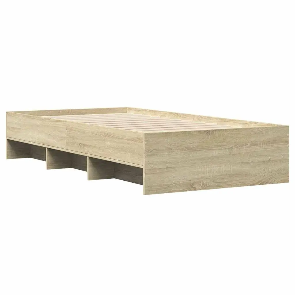 Bed Frame Storage Bedroom 90x190 cm Engineered Wood Slatted Base Sonoma Oak