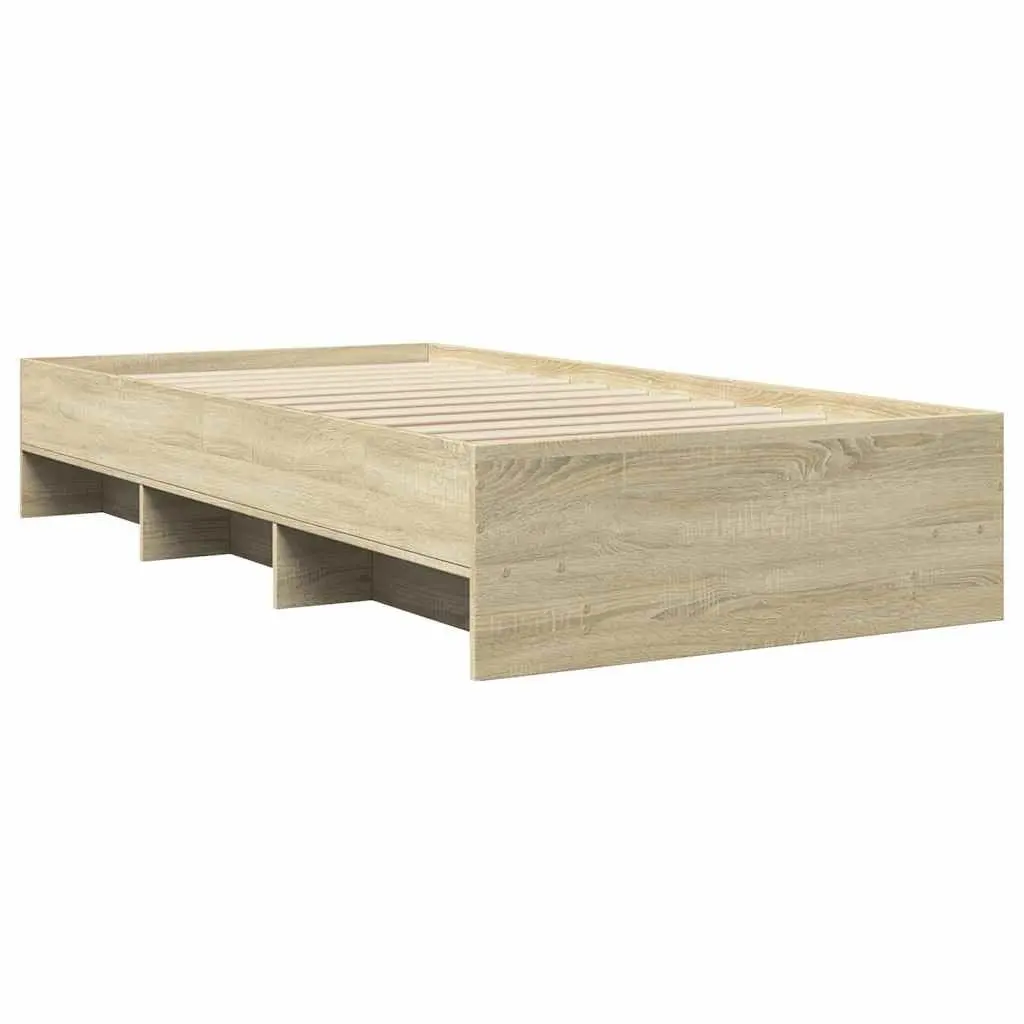 Bed Frame Storage Bedroom 90x190 cm Engineered Wood Slatted Base Sonoma Oak
