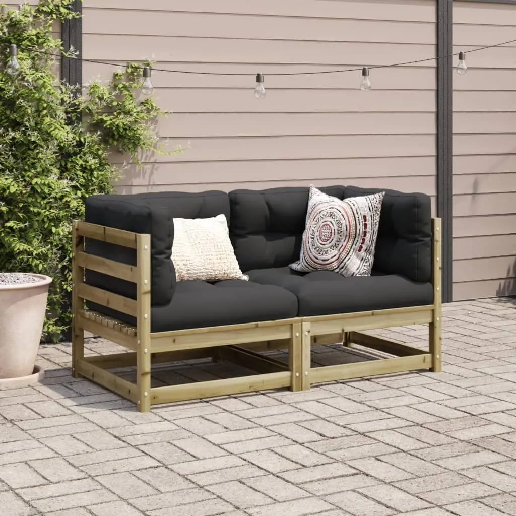 Outdoor Furniture Sofa Set 2 Piece Brown Pinewood with Cushions for Garden or Patio