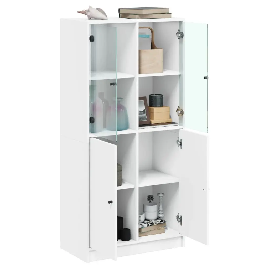 White Highboard Storage Cabinet with Doors Engineered Wood Buffet Sideboard