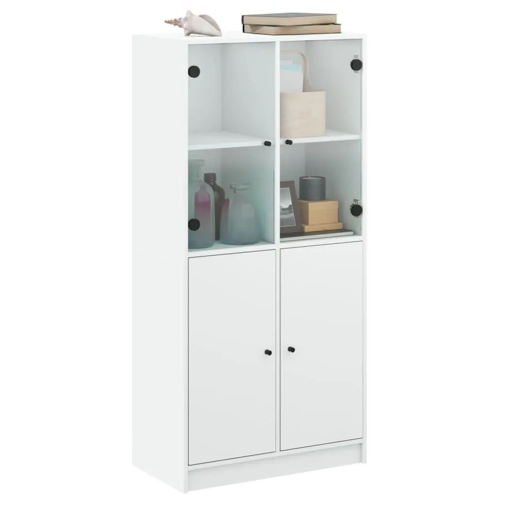 White Highboard Storage Cabinet with Doors Engineered Wood Buffet Sideboard