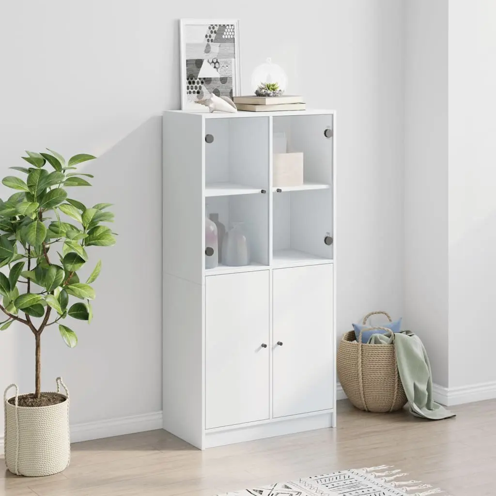 White Highboard Storage Cabinet with Doors Engineered Wood Buffet Sideboard