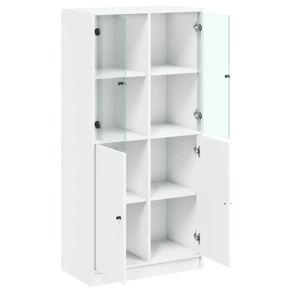White Highboard Storage Cabinet with Doors Engineered Wood Buffet Sideboard