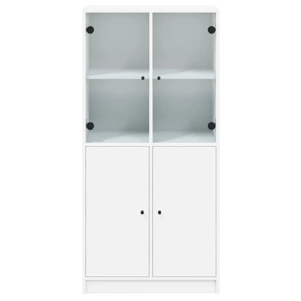 White Highboard Storage Cabinet with Doors Engineered Wood Buffet Sideboard