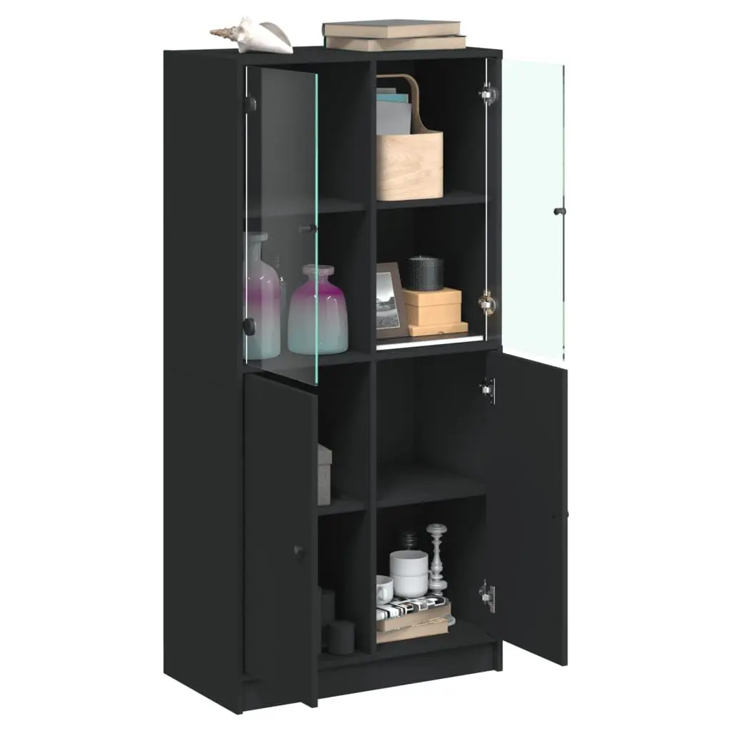 Highboard Storage Cabinet with Doors Black 68x37x142cm