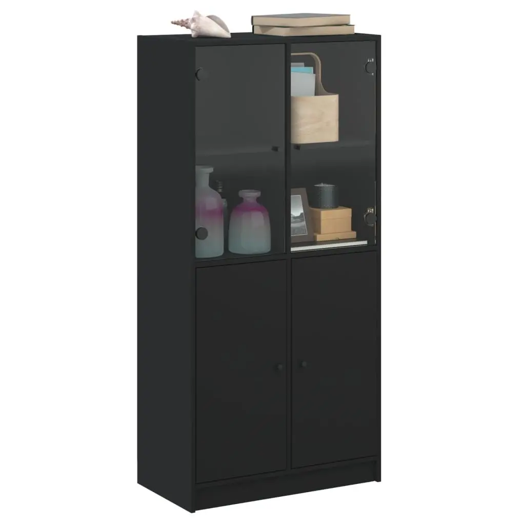 Highboard Storage Cabinet with Doors Black 68x37x142cm
