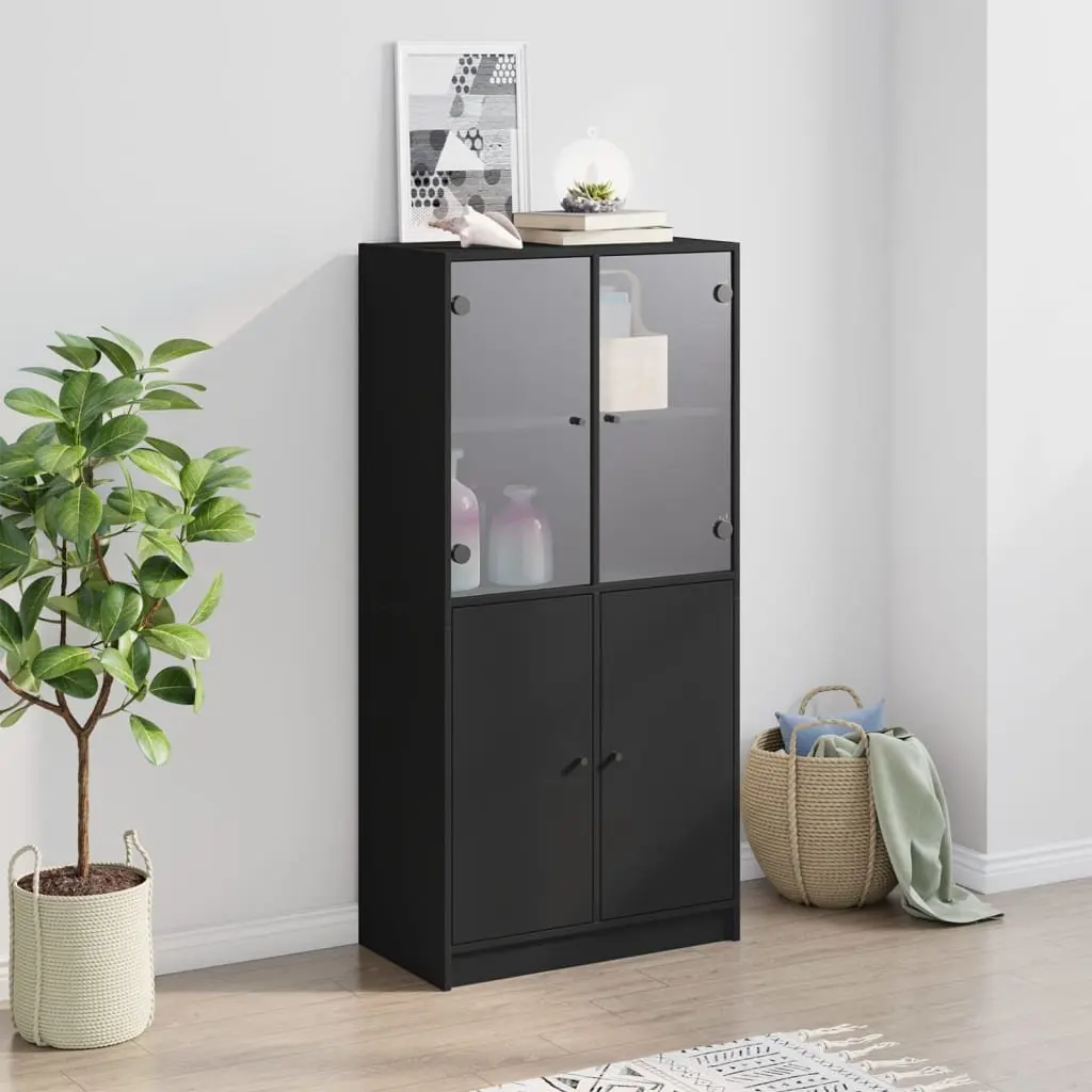 Highboard Storage Cabinet with Doors Black 68x37x142cm