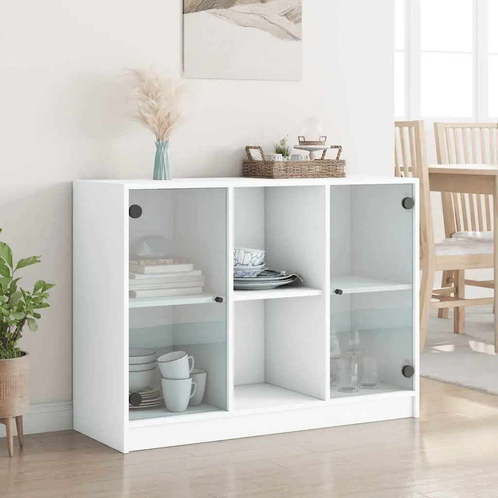 White Engineered Wood Sideboard Storage Cabinet 102x37x75.5 cm Furniture for Home