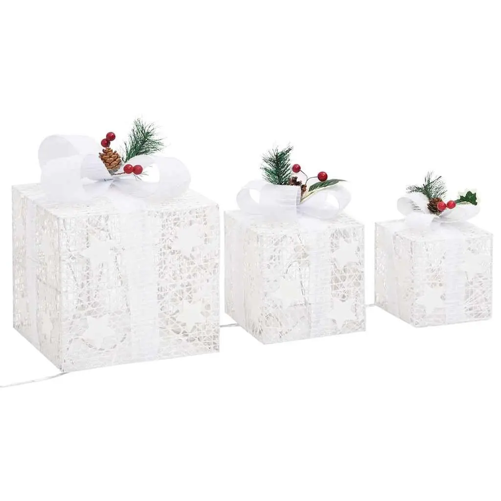 Decorative Christmas Gift Boxes Indoor Outdoor 3 Piece White LED Lights 8 Effects