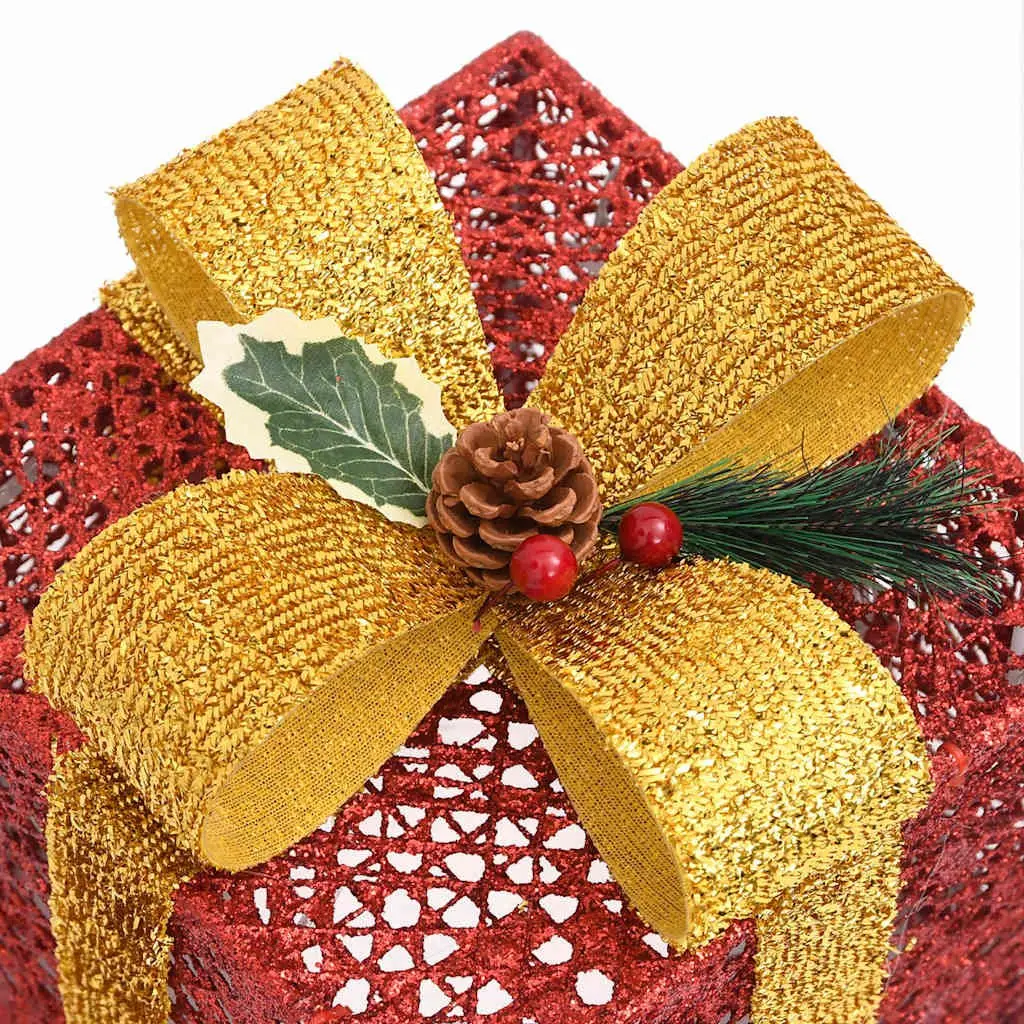 Decorative Gift Boxes Set Indoor Outdoor 3 Piece Red LED Lights