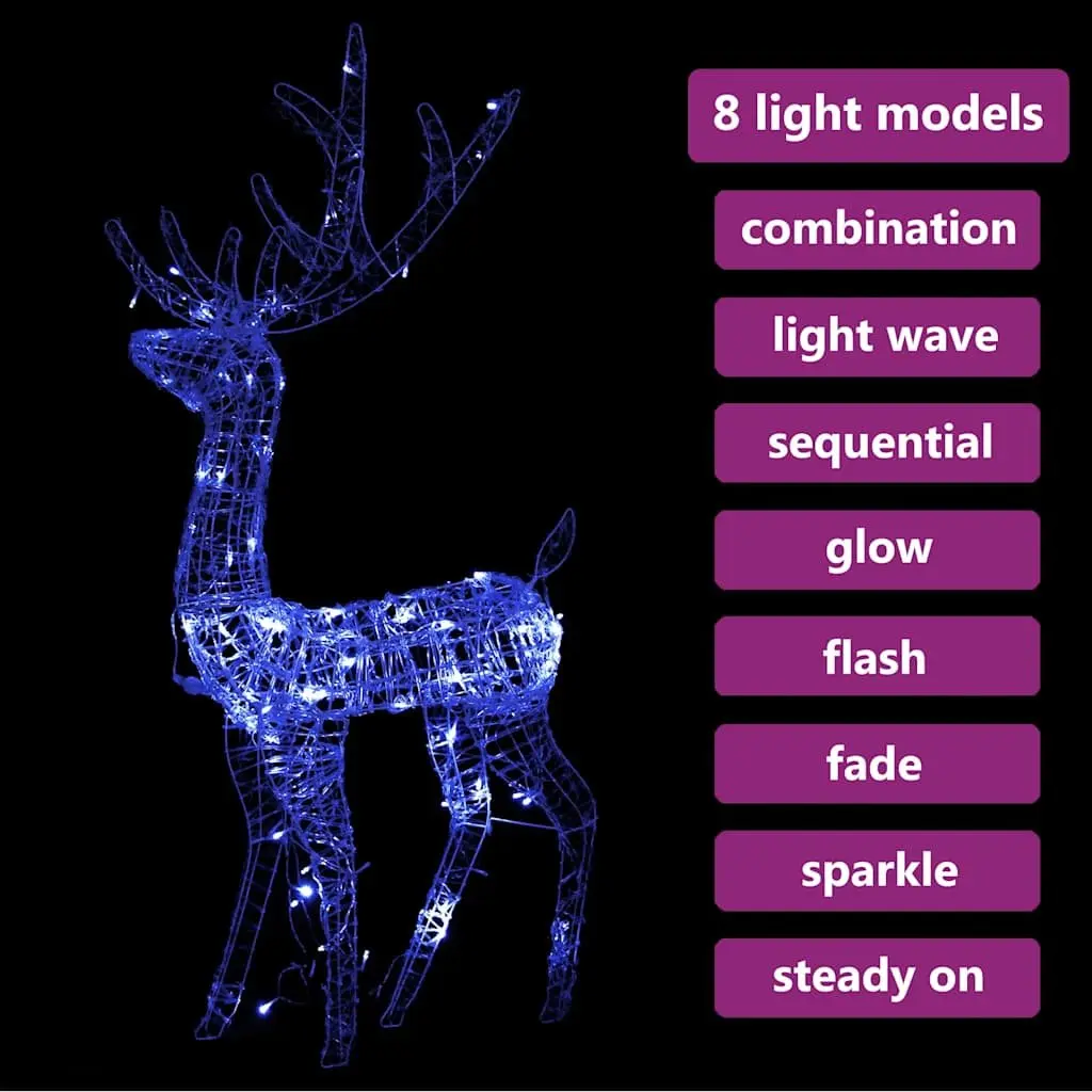 Blue Acrylic Reindeer Christmas Decoration 140 LED Lights 128cm Indoor Outdoor