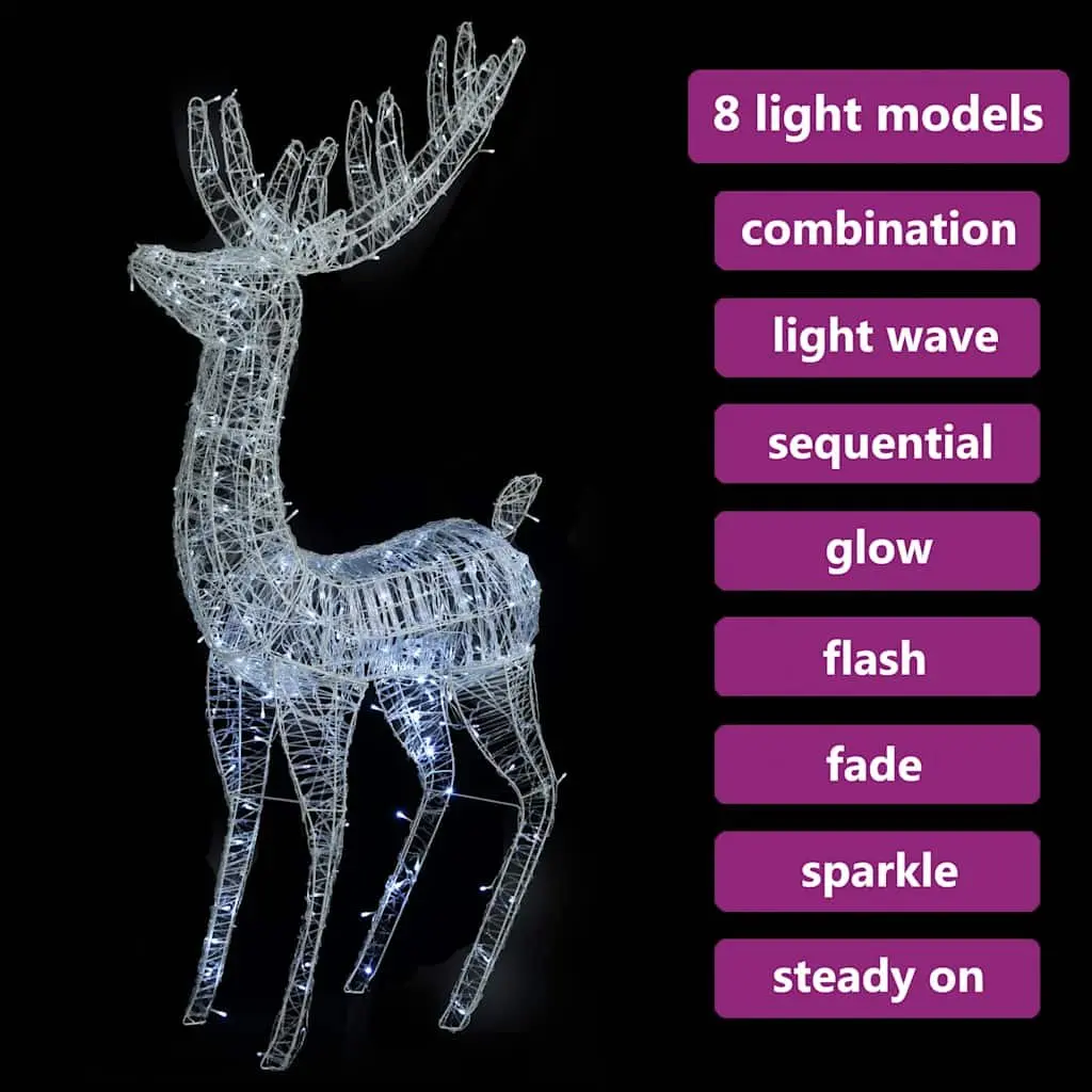 XXL Acrylic Christmas Reindeer Decoration for Garden 180cm Cold White LED Lights
