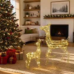 Acrylic Reindeer Family Christmas Decoration 160 LED Warm White Lights Effects