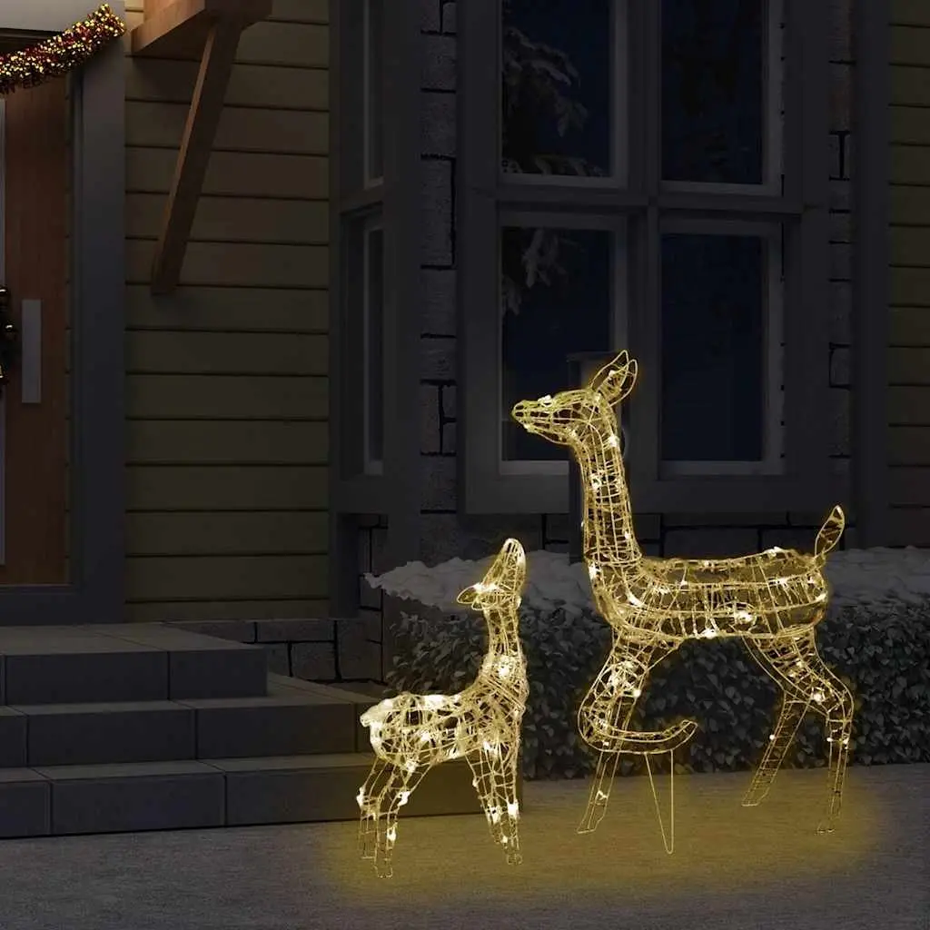 Acrylic Reindeer Family Christmas Decoration for Seasonal Use Pre-lit with 160 LED Warm White Lights 8 Lighting Effects