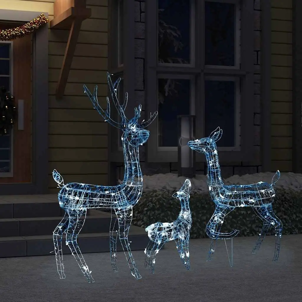 Acrylic Reindeer Family Christmas Decoration Indoor Outdoor 300 LED Cold White