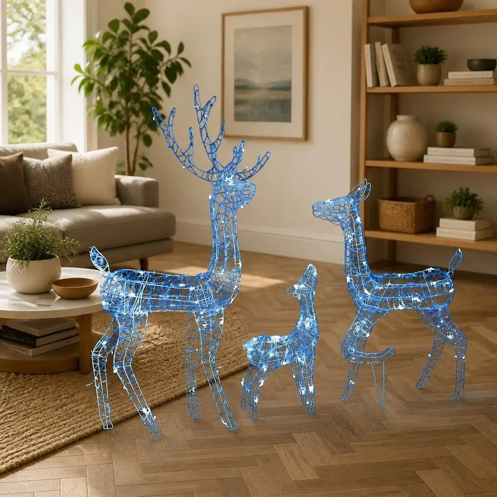 Acrylic Reindeer Family Christmas LED Light Decoration Outdoor Use Blue 300 Lights
