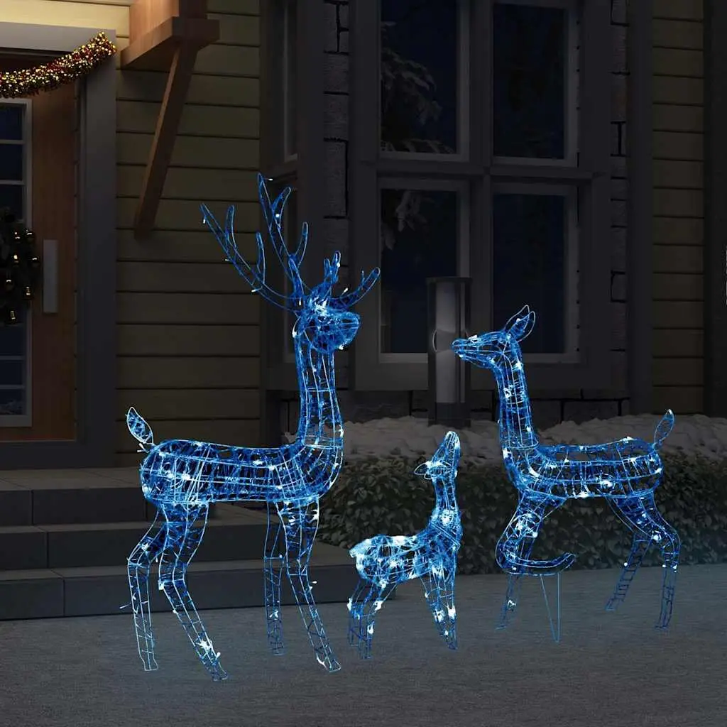 Acrylic Reindeer Family Christmas LED Light Decoration Outdoor Use Blue 300 Lights