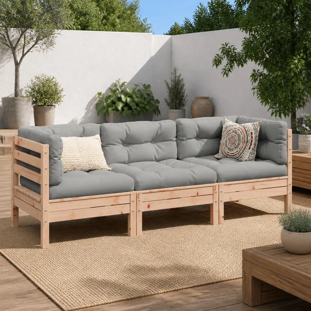 Garden Sofa Set 3 Piece Outdoor Furniture Backyard Patio Brown