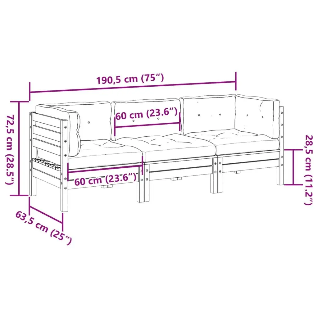 Garden Sofa Set 3 Piece Outdoor Furniture Backyard Patio Brown