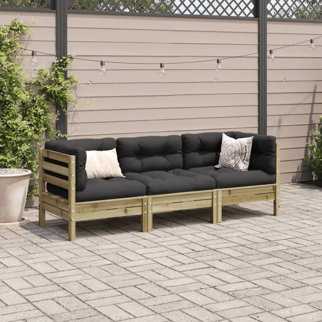 Garden Sofa Set 3 Piece Outdoor Furniture Brown Cushions Patio Seating