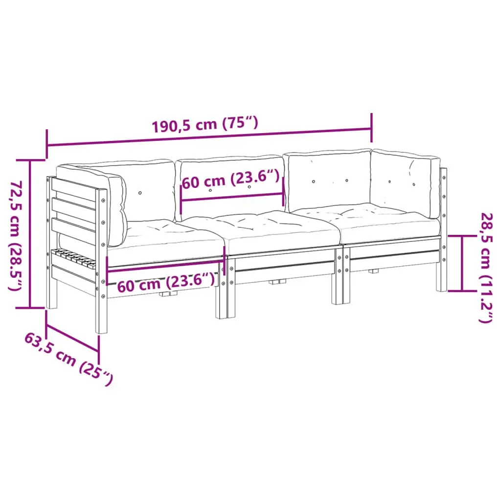 Garden Sofa Set 3 Piece Outdoor Furniture Brown Cushions Patio Seating